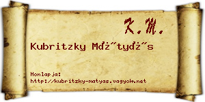 Kubritzky Mátyás névjegykártya